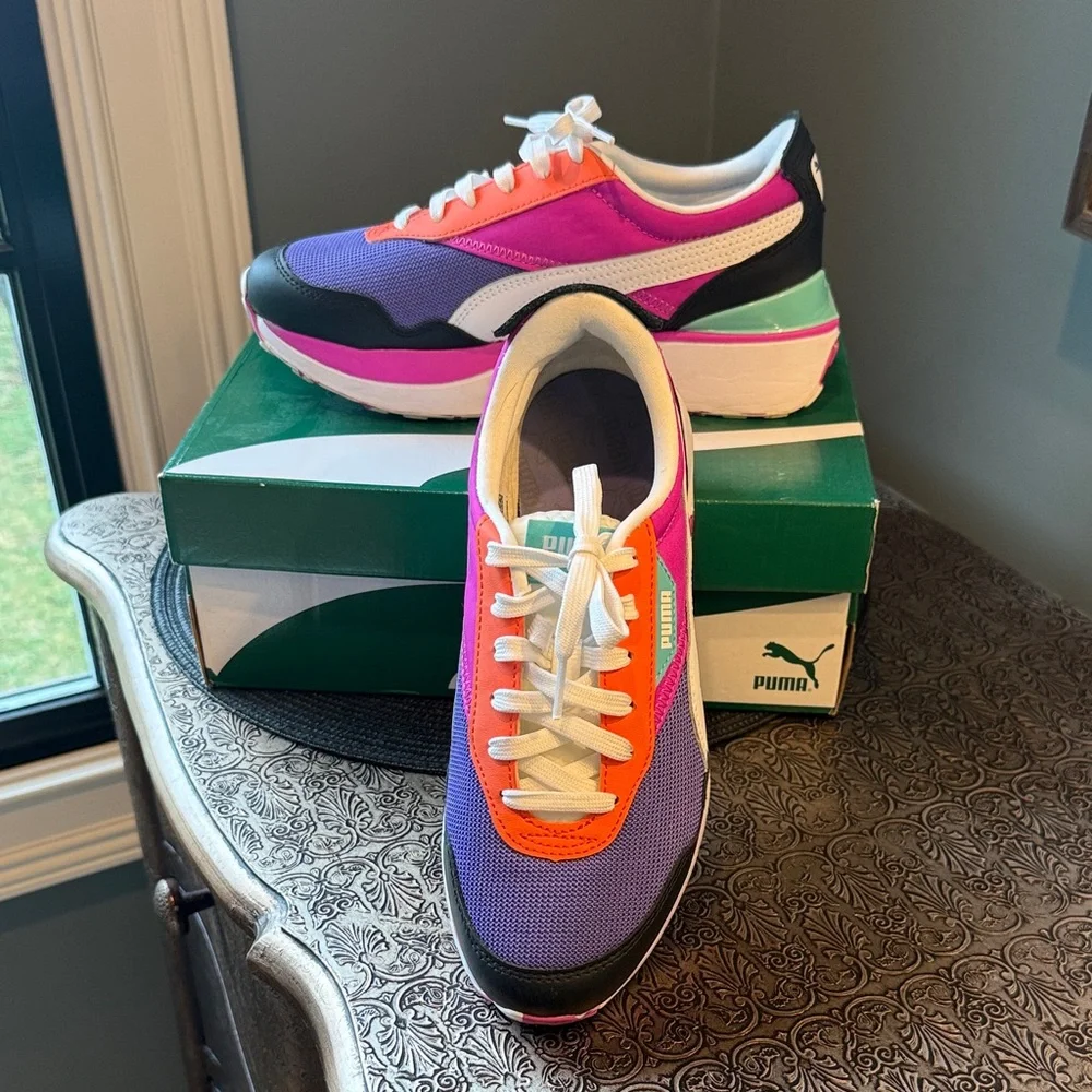 LIKE NEW Puma Women’s Colorblock Platform Sneakers - Purple/Pink/Teal/Coral - Picture 1 of 12